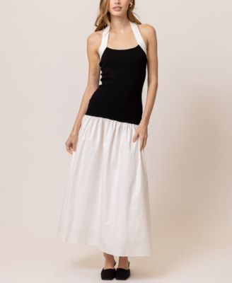 Line & Dot - Women's Kohl Mixed-Media Halter-Neck Dress