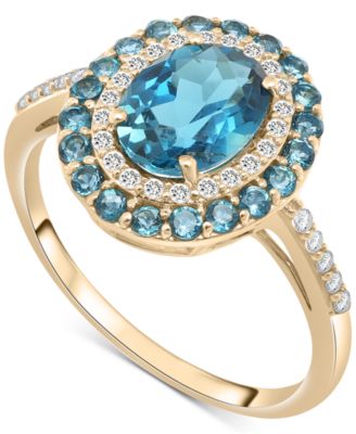 Macy's - London Blue Topaz (2-1/10 ct. t.w.) & Diamond (1/5 ct. t.w.) Oval Halo Ring in 14k Gold