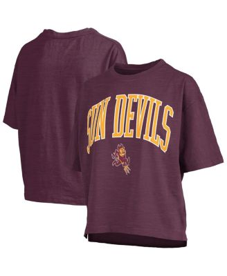 Pressbox - Women's Maroon Arizona State Sun Devils Nelson Arch Over Logo Waist Length Oversized Slub T-Shirt