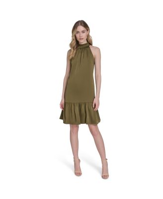 Vince Camuto - Women's Satin Ruffled A-Line Halter Dress