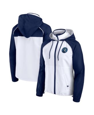 Fanatics - Women's White/Navy Minnesota Timberwolves Anorak Raglan Full-Zip Hoodie Jacket