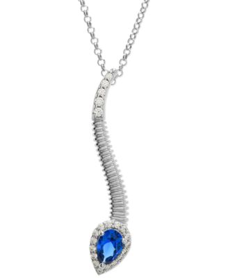 Macy's - Blue Spinel (1/4 ct. t.w.) & Lab Grown White Sapphire (1/2 ct. t.w.) Snake 18" Pendant Necklace in Sterling Silver