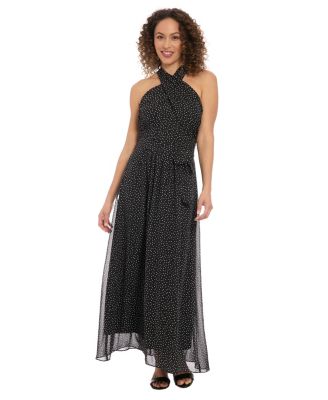 London Times - Petite Crisscross Chiffon A-Line Dress