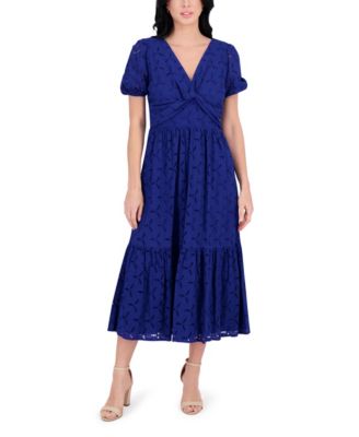kensie - Women's Short-Sleeve Eyelet Maxi Dress