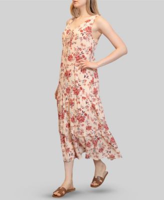 Almost Famous - Juniors' Chiffon Printed V-Neck Sleeveless Maxi Dress