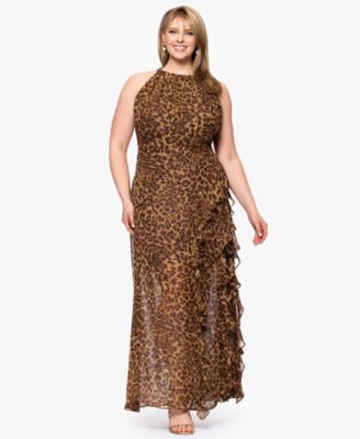 Betsy & Adam - Plus Size Printed Halter Long Sheath Dress