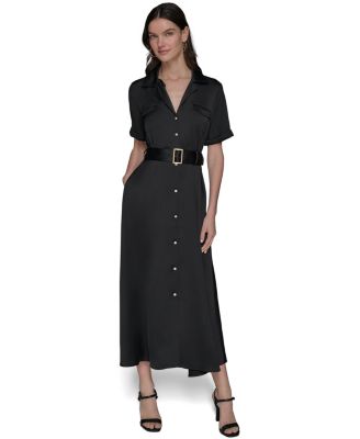 KARL LAGERFELD PARIS - Women's Belted Satin Shirtdress