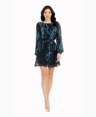 Dress the Population - Women's Metallic Long-Sleeve Dress