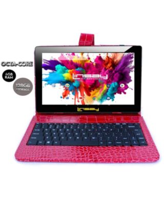 LINSAY - 10.1" 1280x800 IPS Screen Quad Core 2GB RAM Tablet 32GB Android 10 with Red Crocodile Style Keyboard