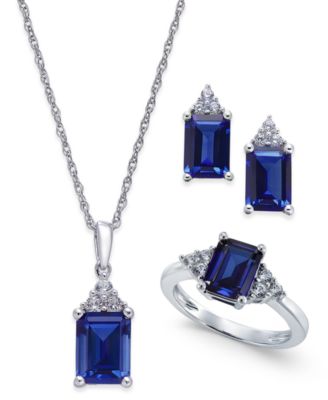 Macy's - Lab-Grown Sapphire (5 ct. t.w.) and White Sapphire (3/8 ct. t.w.) jewelry Set in Sterling Silver