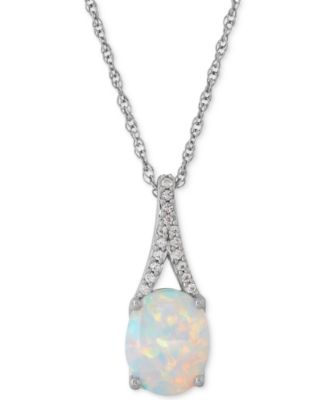 Macy's - Lab-Grown Opal (1 ct. t.w.) and White Sapphire Accent Pendant Necklace in Sterling Silver