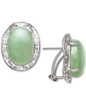 Macy's - Dyed Jade  (10 x 14mm) Greek Key Oval Drop Earrings in Sterling Silver