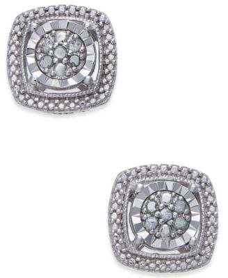 Macy's - Diamond Cluster Miracle Plate Stud Earrings (1/10 ct. t.w.) in Sterling Silver