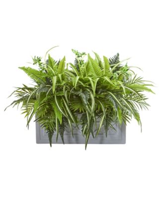 Nearly Natural - Mixed Greens and Fern Artificial in Stone Planter