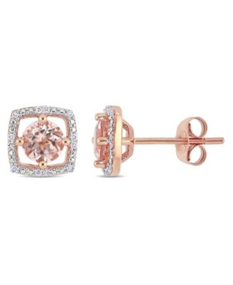 Macy's - Morganite (1 ct. t.w.) and Diamond (1/20 ct. t.w.) Square Stud Earrings in 10k Rose Gold