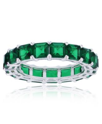 Macy's - Green Princess Cut Cubic Zirconia Eternity Band in Rhodium Plated Sterling Silver