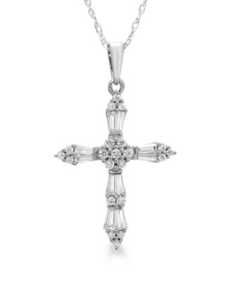 Macy's - Diamond Baguette Cross 18" Pendant Necklace (1/4 ct. t.w.) in 14k Gold or 14k White Gold