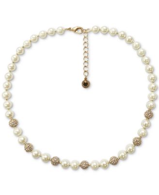 Charter Club - Gold-Tone Pav&eacute; Fireball & Imitation Pearl Collar Necklace, 17" + 2" extender