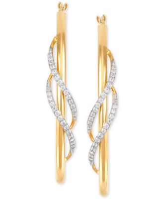 Macy's - Diamond Twist Medium Twist Hoop Earrings (1/5 ct. t.w.) in 10k Gold, 1.5"