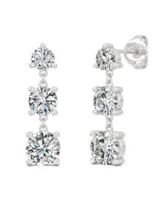 Charles & Colvard - Moissanite Three Stone Drop Earrings 2-1/5 ct. t.w. Diamond Equivalent in 14k White Gold