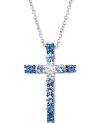 Le Vian - Blueberry Sapphire (5/8 ct. t.w.) & White Sapphire (1/8 ct. t.w.) Cross 18" Pendant Necklace in 14k White Gold