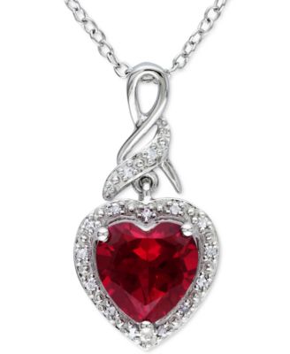Macy's - Lab-Grown Ruby (2-3/4 ct. t.w.) & Diamond (1/20 ct. t.w.) Heart 18" Pendant Necklace in Sterling Silver