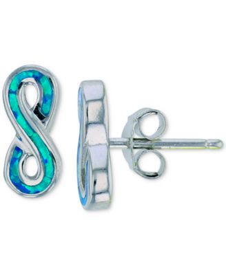 Macy's - Lab-Created Blue Opal Infinity Stud Earrings (1/3 ct. t.w.) in Sterling Silver