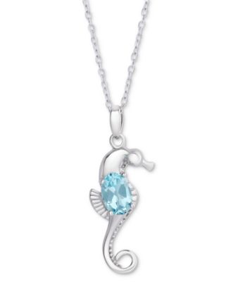 Macy's - Blue Topaz Seahorse 18" Pendant Necklace (1 ct. t.w.) in Sterling Silver