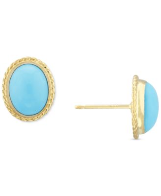 Macy's - Genuine Sleeping Beauty Turquoise Stud Earrings in 14k Yellow Gold