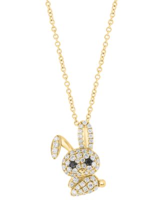 EFFY Collection - White Diamond (3/8 ct. t.w.) & Black Diamond Accent Bunny 18" Pendant in 14k Gold
