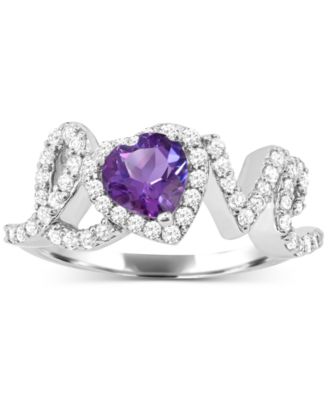 Macy's - Amethyst (5/8 ct. t.w.) & White Topaz (1-1/2 ct. t.w.) LOVE Ring in Sterling Silver