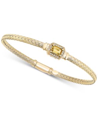 Macy's - Amethyst (1/2 ct. t.w.) & White Topaz (1/5 ct. t.w.) Woven Bangle Bracelet in 14k Gold-Plated Sterling Silver (Also in Citrine & Swiss Blue Topaz)