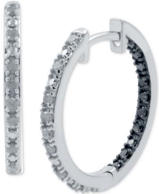 Marsala - White Diamond (1/6 ct. t.w.) & Black Diamond (1/10 ct. t.w.) In & Out Small Hoop Earrings in Sterling Silver