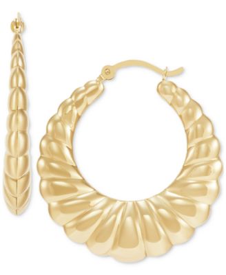 Macy's - Scalloped Edge Tapered Medium Hoop Earrings in 10k Gold, 1.25"