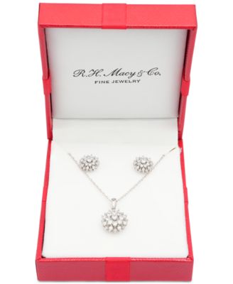 Wrapped in Love - 2-Pc. Set Diamond Cluster Pendant Necklace & Matching Stud Earrings (1 ct. t.w.) in 14k White Gold