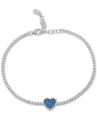Macy's - Blue Spinel (1/5 ct. t.w.) & Lab-Grown White Sapphire (1-1/4 ct. t.w.) Heart Tennis Bracelet in Sterling Silver