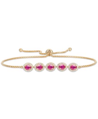 Macy's - Ruby (1-5/8 ct. t.w.) & Diamond (1/3 ct. t.w.) Halo Bolo Bracelet in 14k Gold