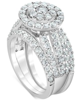 Macy's - Diamond Halo Cluster Three Piece Bridal Set (2 ct. t.w.) in 14k White Gold