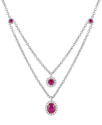 Macy's - Lab-Grown Emerald (1/2 ct. t.w.) & Lab-Grown White Sapphire (1/8 ct. t.w.) 16" Layered Pendant Necklace in Sterling Silver (Also in Lab-Grown Ruby & Lab-Grown Sapphire)