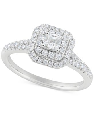 Macy's - Diamond Ideal Square- & Round-Cut Halo Engagement Ring (5/8 ct. t.w.) in 14k White Gold