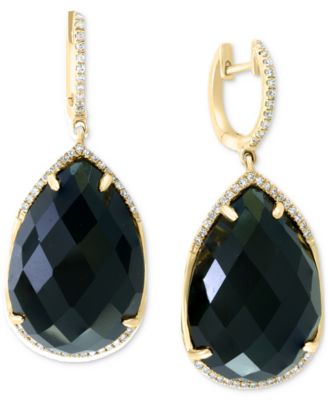 EFFY Collection - Onyx & Diamond (1/4 ct. t.w.) Pear Halo Drop Earrings in 14k Gold