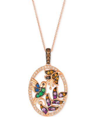 Le Vian - Multi-Gemstone (1/2 ct. t.w.) & Diamond (1/2 ct. t.w.) Hummingbird Adjustable 20" Pendant Necklace in 14k Gold