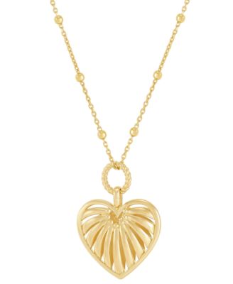Macy's - Puffed Ribbed Heart Pendant Necklace in 18k Gold-Plated Sterling Silver, 16" + 2" extender
