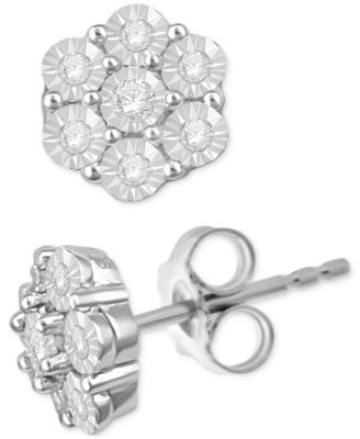 Macy's - Diamond Miracle Plate Flower Cluster Stud Earrings (1/4 ct. t.w.) in Sterling Silver