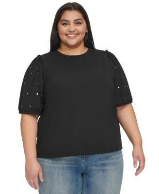 KARL LAGERFELD PARIS - Trendy Plus Size Embellished Puff Sleeve Top