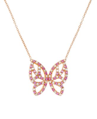 Macy's - Lab Grown Pink Sapphire (1-1/6 ct. t.w.) & Lab Grown White Sapphire (1-1/3 ct. t.w.) Openwork Butterfly 18" Pendant Necklace in 14k Rose Gold-Plated Sterling Silver