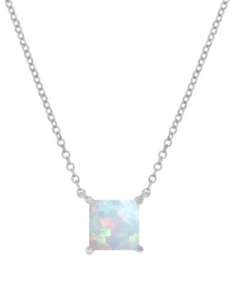 Macy's - Lab-Grown Opal Square Cut Solitaire 18" Pendant Necklace (5/8 ct. t.w.)