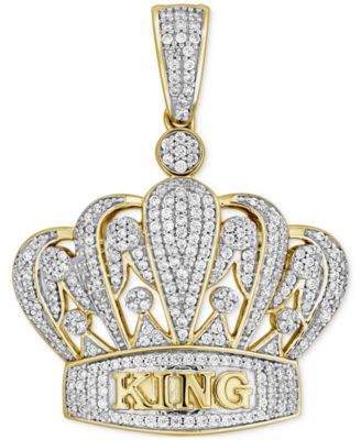 Macy's - Men's Diamond Pav&eacute; King & Crown Pendant (3/4 ct. t.w.) in 10k Gold