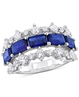 Macy's - Lab-Grown Blue Sapphire (4-5/8 ct. t.w.) & Lab-Grown White Sapphire (2-1/10 ct. t.w.) Three Row Ring in Sterling Silver