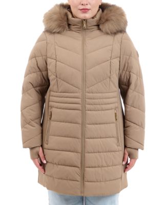 Michael Kors - Plus Size Faux-Fur-Trim Hooded Puffer Coat